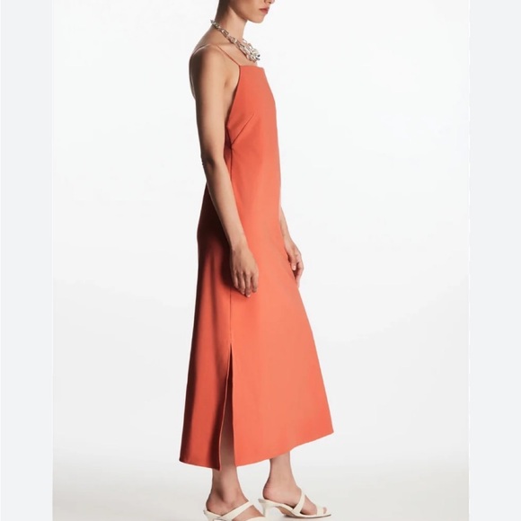 NWT COS Open Tie-Back Midi Dress in Orange, Size L - Picture 1 of 11